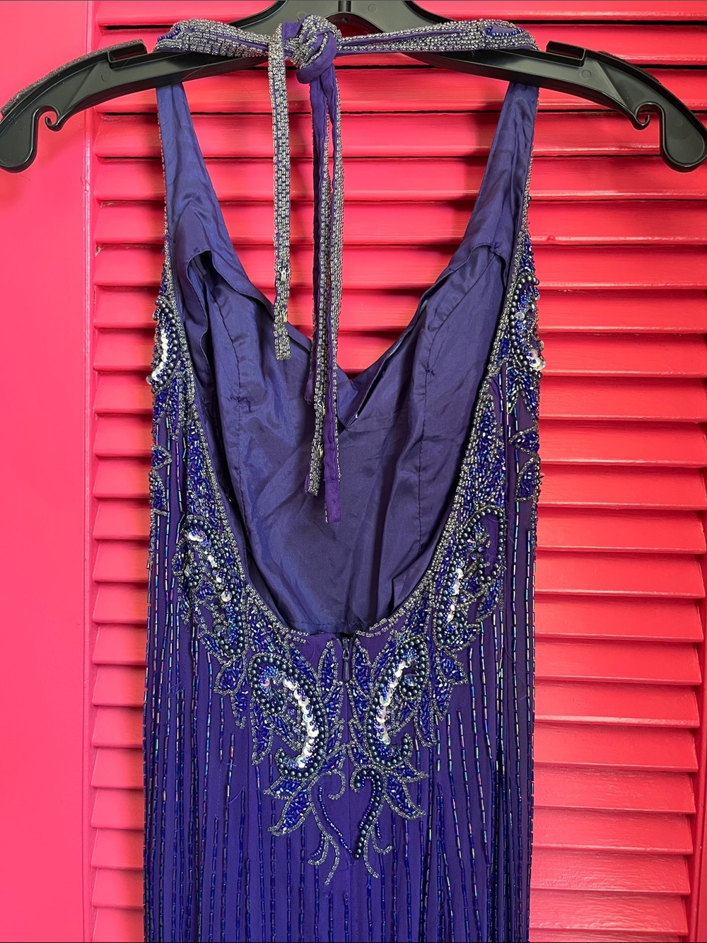 Beaded Purple Prom Dress with V-Neck - Picture 8 of 16